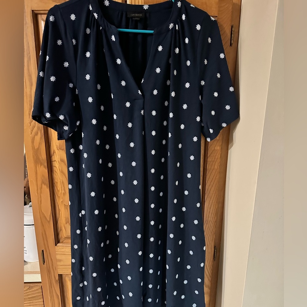 J. Jill Navy Midi Dress with White Floral Dots